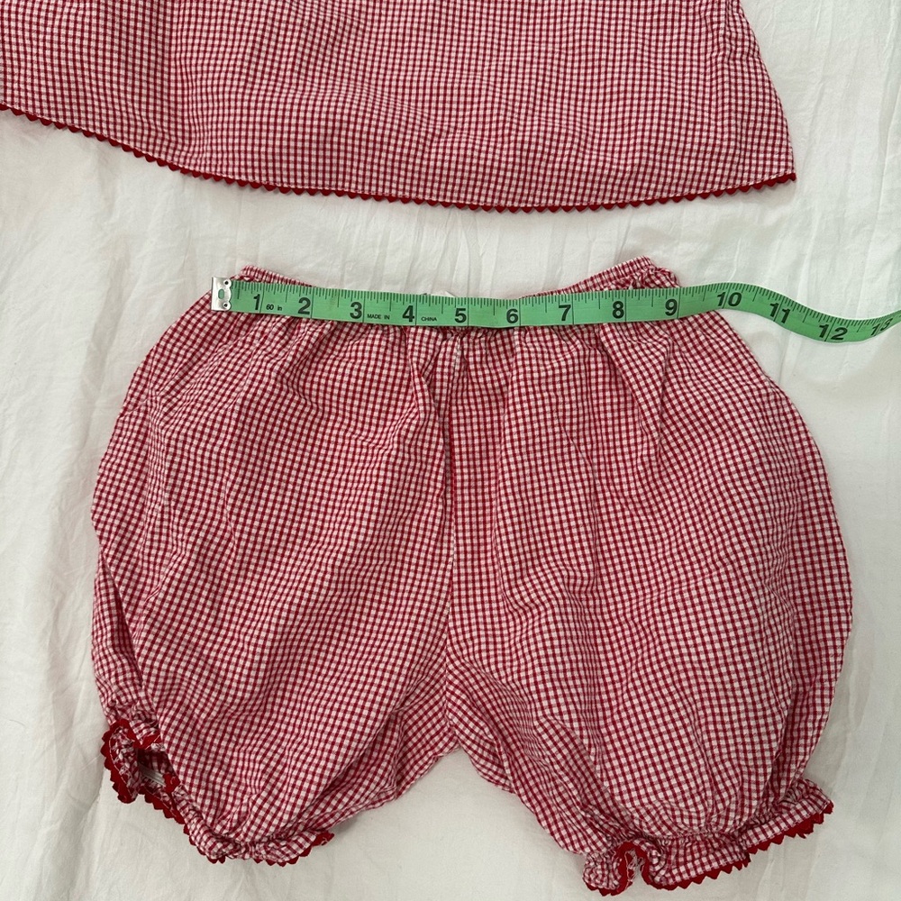 Monday’s Child 100% cotton Red Gingham Frog design set/ bubble shorts - Picture 6 of 6